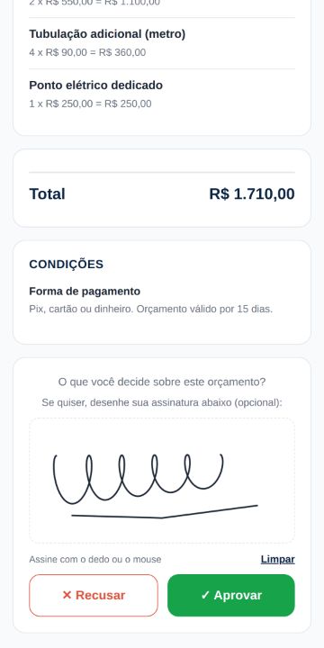 Cliente aprovando o orçamento da Clima Ideal Refrigeração pelo celular
